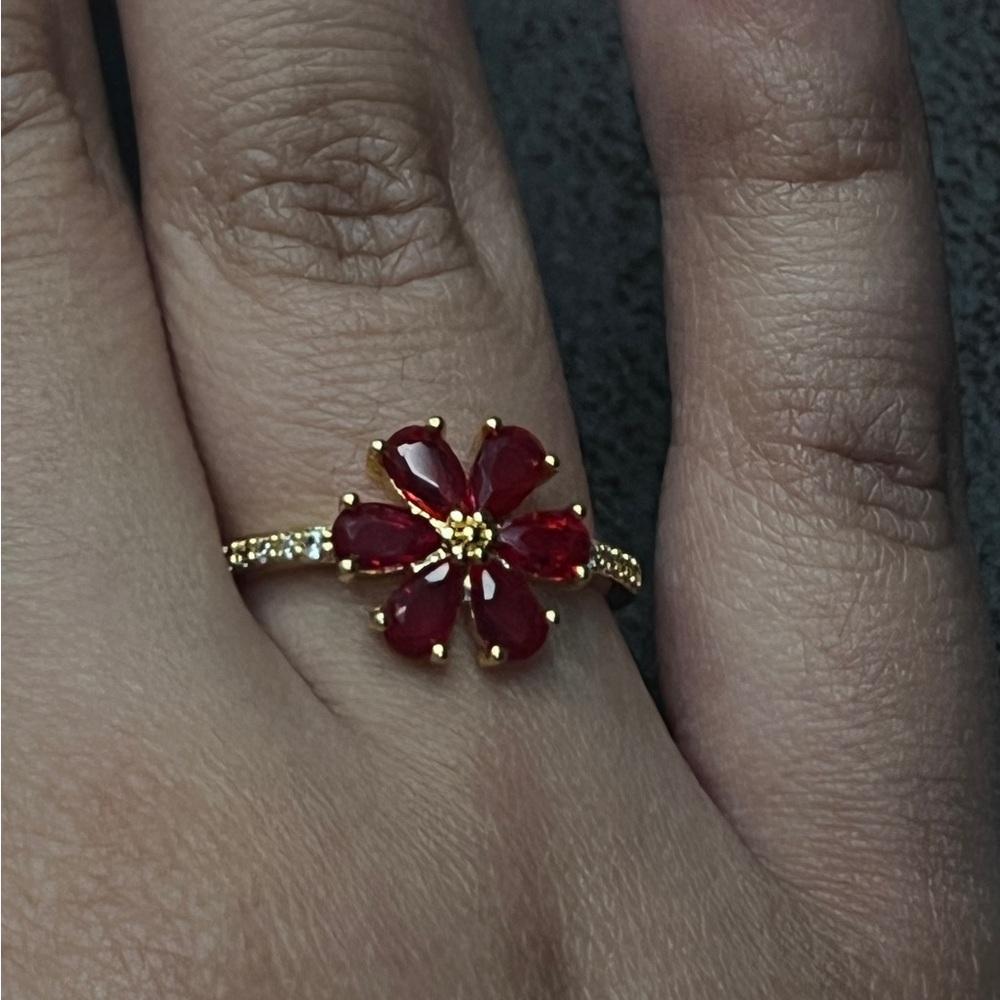 21k Gold Plated and Red Floral Ring